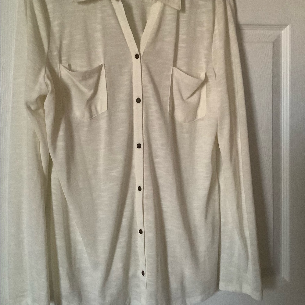 Womens Button Down V Neck Blouse Long Sleeve Casual  Plain Top with Pockets